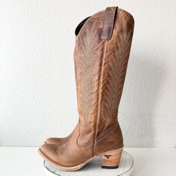 Lane JENTRY Knee High Womens Cowboy Boots 10 Brown Leather Western Cowgirl Tall - Picture 4 of 11
